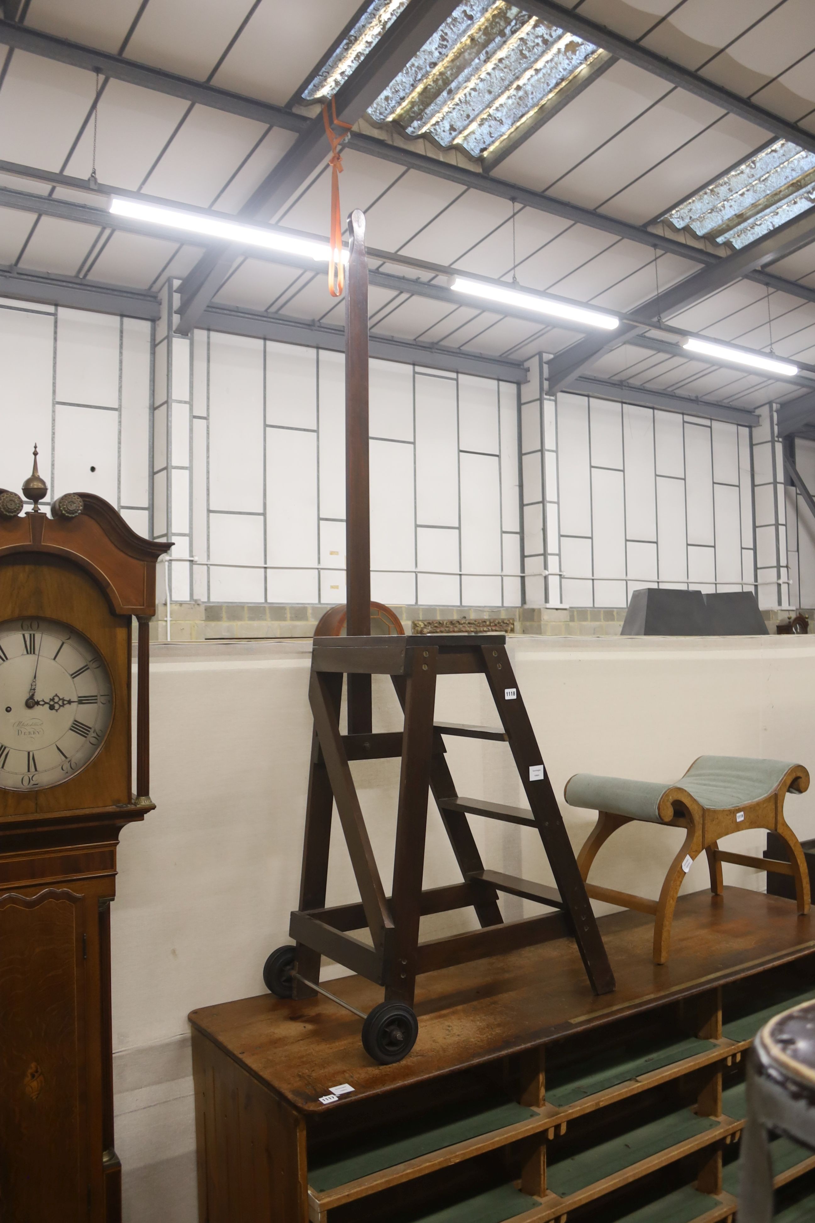 A set of Victorian style mahogany four tread library steps, width 70cm, height 194cm